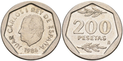 Испания 200 песет 1986 Хуан Карлос I KM 829 медно-никель 4582-651