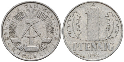 ГДР 1 пфенниг 1962 A KM 8.1 алюминий 39-1141