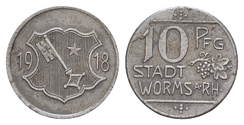 Вормс 10 пфеннигов 1918 Funck 613.2B, Men05 27640.3, Men18 34694.3 железо 4659-326