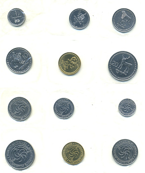ГРУЗИЯ НАБОР ИЗ 6 МОНЕТ 1993 В ЗАПАЙКЕ KM MS1 UNC 3540-46
