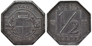Германия, Хехинген 1/2 марки 1918 Баден-Вюртемберг, нотгельд железо 4121-452