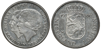 Нидерланды 1 гульден 1980 на коронацию Беатрикс, 30 апреля 1980 KM 200 никель 72-1515