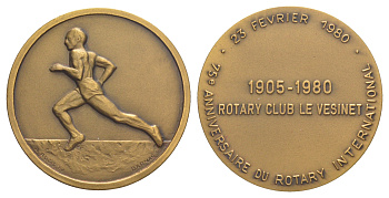 Франция медаль к 75 летию Ротари Клубу в Ле-Везине 1980 в футляре, диаметр 50 мм, вес 59,3 гр томпак 8-2-01-69