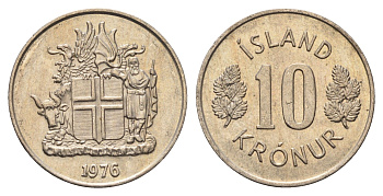 Исландия 10 крон 1976 KM 15 медно-никель 4586-1024