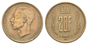 Люксембург 20 франков 1982 Герцог Жан (1964-1999) KM 58 алюминиевая бронза 4633-1235