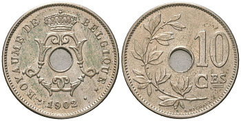 Бельгия 10 сантимов 1902 Belgique KM 48 медно-никель aUNC 4617-332