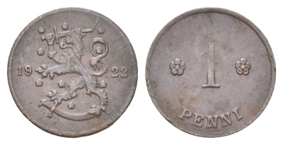 Финляндия 1 пенни 1922 KM 23 медь 4708-564