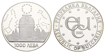 Болгария 1000 левов 1995 Роженская астрономическая обсерватория KM 217 серебро PROOF 413-4935