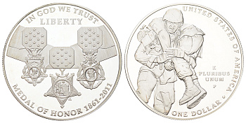 США 1 доллар 2011 P, Медаль Почёта, в оригинальной упаковке, с сертификатом KM 504 серебро PROOF 8-2-05-15