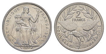 Французская Новая Каледония 2 франка 1977 KM 14 алюминий UNC 4641-133