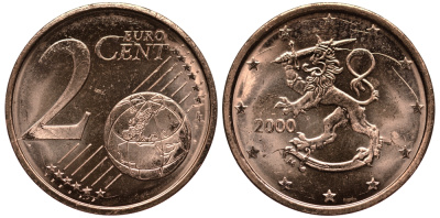 ФИНЛЯНДИЯ 2 ЕВРОЦЕНТА 2000 KM 99 сталь плакированная медью UNC 4181-448