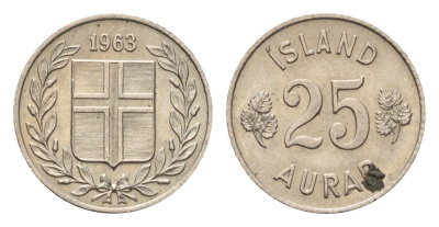 Исландия 25 эйре 1963 KM 11 медно-никель 4690-629