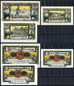 Альтенкирхен-им-Вестервальд (Пруссия, Рейн) полный набор из 3 нотгельдов (10, 25 и 50 пфеннигов) 1921
 Mehl Grabowski 24.1b бумага UNC (пресс) 7556-1-1-2
