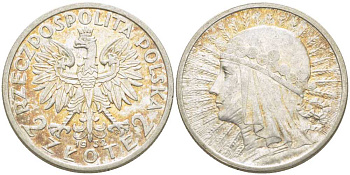 ПОЛЬША 2 ЗЛОТЫХ 1932 W, ЯДВИГА KM 20 серебро 5010-1145