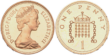 Великобритания 1 пенни 1984 Елизавета II (1952-2022) KM 927, Spink B2 бронза PROOF 1529-934
