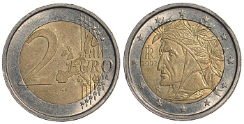 ИТАЛИЯ 2 ЕВРО 2002 KM 217 биметалл 76-412