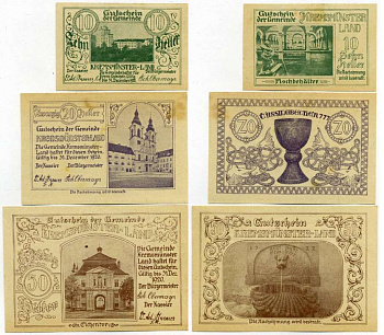 Австрия, Кремсмюнстер набор из 3 банкнот 10, 20, 50 геллеров 1920 31 декабря 1920, нотгельд, коммуна в земле Верхняя Австрия   бумага  UNC (пресс) 7555-26-4-2