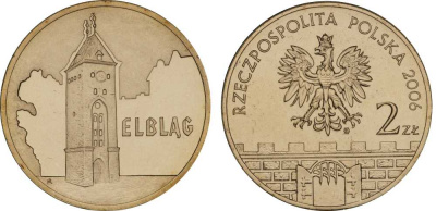 Польша 2 злотых 2006 MW, серия польские города, Эльблонг (ELBLAG) KM 546, Parchimowicz 989 латунь UNC 603-445