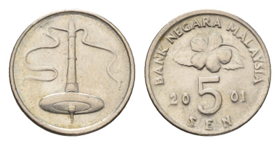Малайзия 5 сенов 2001 KM 50 медно-никель aUNC 4576-138