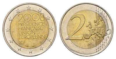 Франция 2 евро 2008 Председательство Франции в Европейском Союзе во 2-ой половине 2008 года KM 1459 биметалл 4693-1013