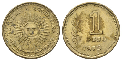 Аргентина 1 песо 1975 KM 69 алюминиевая бронза 4601-815