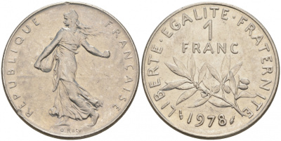 ФРАНЦИЯ 1 ФРАНК 1978 СЕЯТЕЛЬ KM 925.1 никель 186-351