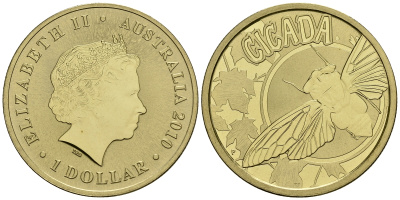 Австралия 1 доллар 2010 серия насекомые, цикада KM 1443 алюминиевая бронза UNC M42-09