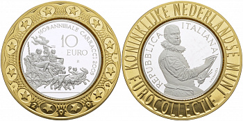 Италия 10 евро 2009 400 лет со дня смерти Аннибале Карраччи, евроколлекция Нидерландского монетного двора KM 318 серебро PROOF 1068-9-12