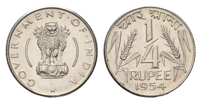 Индия 1/4 рупии 1954 KM 5.3 никель UNC 4164-231