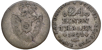 Шаумбург-Липпе 1/24 талера 1821 Георг Вильгельм (1787-1860) KM 33, AKS 8, Jaeger 4 серебро    413-6842