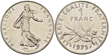 ФРАНЦИЯ 1 ФРАНК 1975 СЕЯТЕЛЬ KM 925.1 никель 67-851