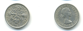 Великобритания 6 пенсов 1967 Елизавета II (1952-2022) KM 903, Spink 4149 медно-никель 83-722