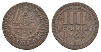 Мюнстер 4 пфеннига 1762 Монетный двор кафедрального капитула KM 439 медь 633-1645