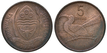 Ботсвана 5 тхебе 1976 птица KM 4 бронза 4118-632