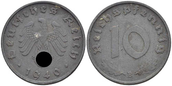 Германия 10 рейхспфеннигов 1940 B KM 101, J. 371 цинк 4401-512