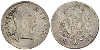 Бавария 1 крейцер 1803 Максимилиан IV (1799-1825) КМ 315, AKS 21 серебро 201-241