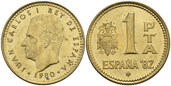 Испания 1 песета 1980 (81) чемпионат мира по футболу 1982 года в Испании, Хуан Карлос I (1975 - 2014) KM 816 алюминиевая бронза 4604-257