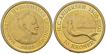 Дания 10 крон 2005 Сказка - Русалочка KM 900 алюминиевая бронза UNC 34-626