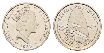 Остров Мэн 5 пенсов 1988 Елизавета II (1952-2022) KM 209.1 медно-никель UNC 4121-1121