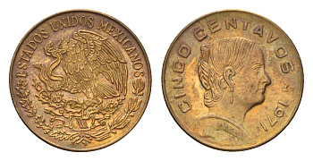 Мексика 5 сентаво 1971 Жозефа Ортис де Домингес KM 427 латунь UNC 4702-147