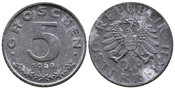 АВСТРИЯ 5 ГРОШЕЙ 1968 KM 2875 цинк 57-1128