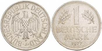 ФРГ 1 МАРКА 1977 J KM 110, J.385 медно-никель 4544-1113