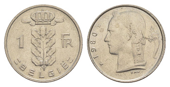 Бельгия 1 франк 1980 Belgie, Бодуэн I (1951-1993) KM 143 медно-никель aUNC 4632-555