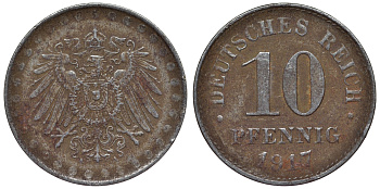 Германия 10 пфеннигов 1917 A KM 20, J. 298 железо 4119-142