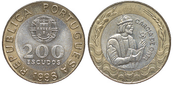Португалия 200 эскудо 1998 Гарсия Де Орта (1501-1568) KM 655 биметалл 4536-211