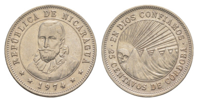 Никарагуа 25 сентаво 1974 KM 18.3 медно-никель UNC 4641-311