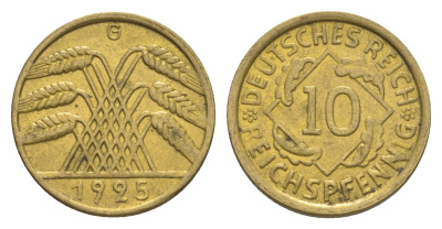 Германия 10 рейхспфеннигов 1925 G KM 40, J. 317 алюминиевая бронза 4644-1228