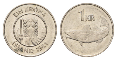 Исландия 1 крона 1981 треска KM 27 медно-никель 4691-521