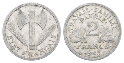 Франция 2 франк 1943 KM 904, Le Franc 270.2 алюминий 4641-1012