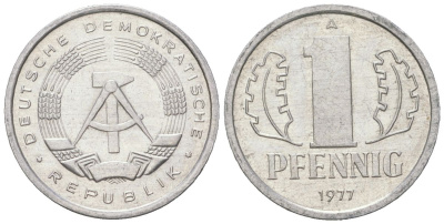 ГДР 1 пфенниг 1977 A KM 8.2 алюминий 201-359